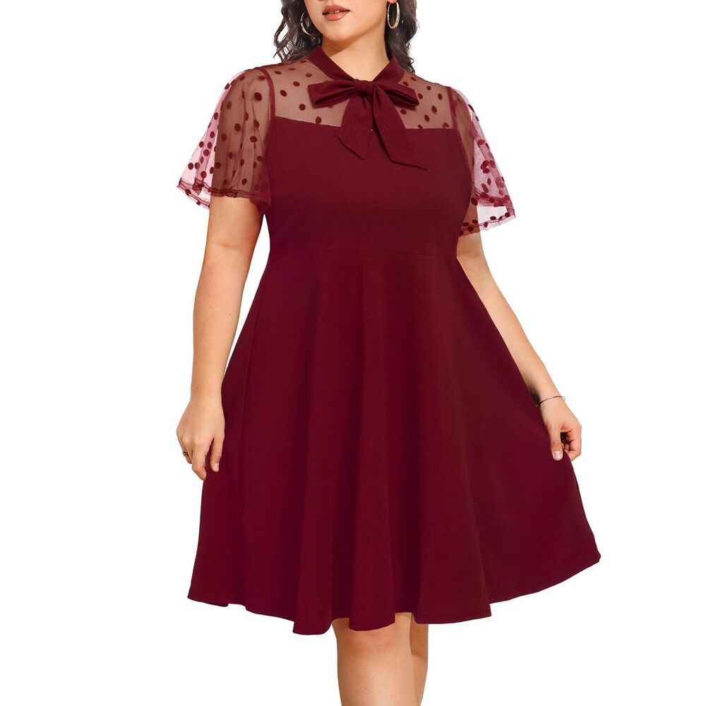 5868 Plus Size Wedding Guest Dresses Party Burgundy Work Cocktail Church